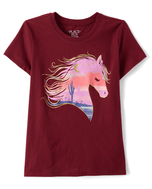 Girl's Desert Horse Graphic Tee - Burgundy