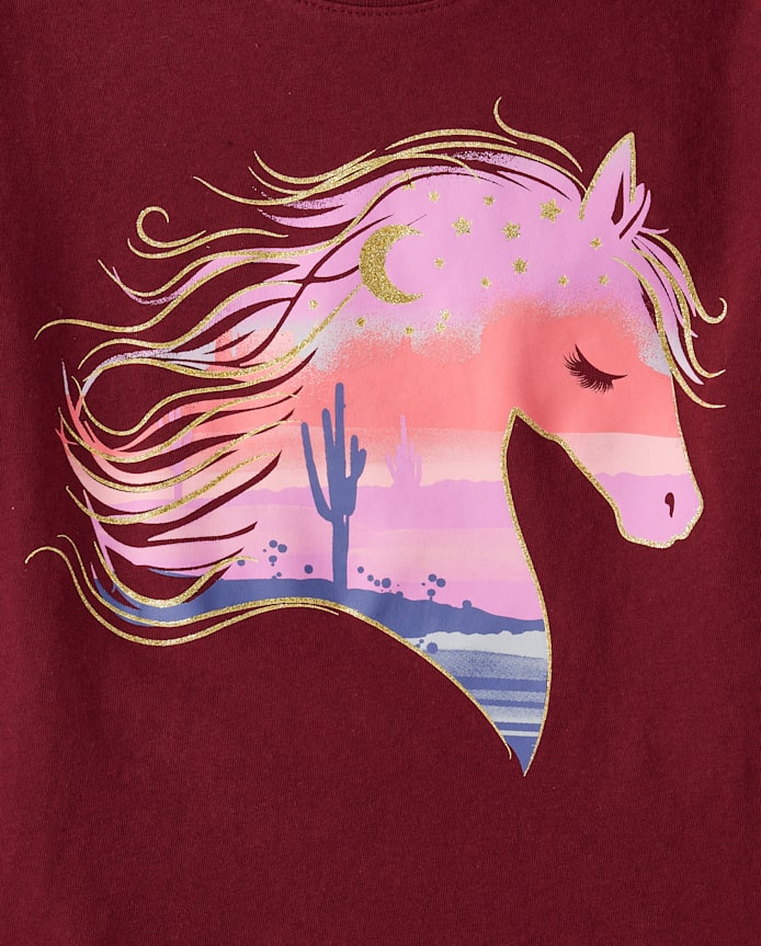 Girl's Desert Horse Graphic Tee - Burgundy
