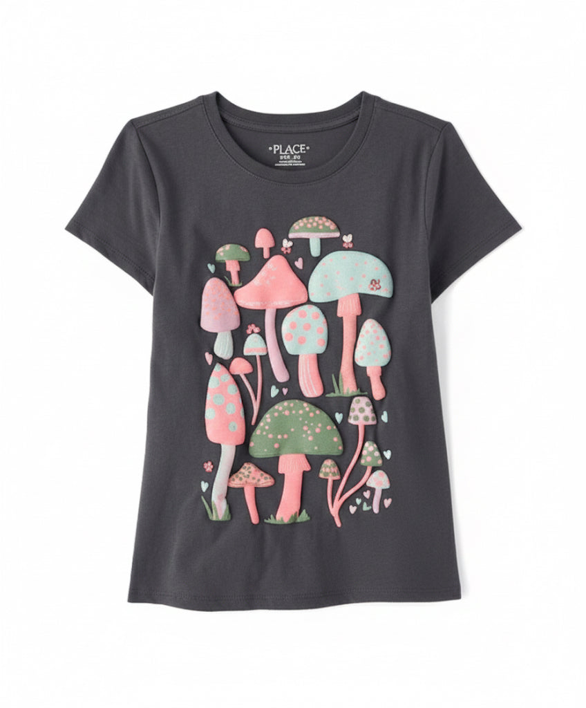 Girl's Mushroom Graphic Tee - Grey