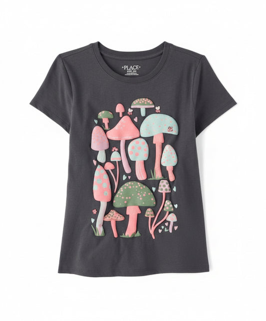 Girl's Mushroom Graphic Tee - Grey