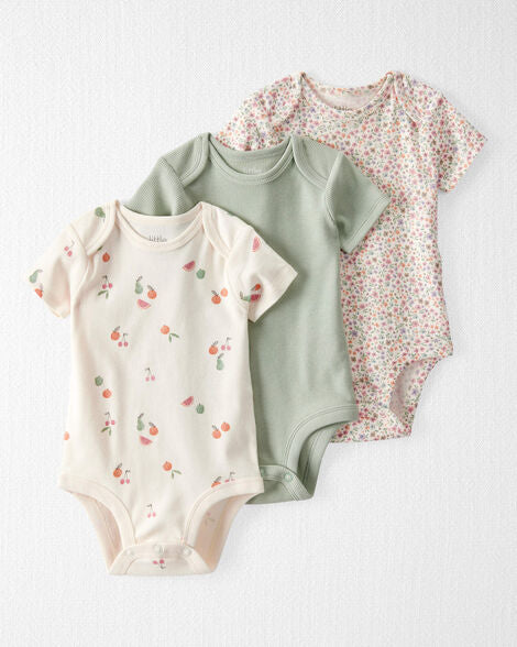 Baby 3- Pack Organic Cotton Rib Bodysuits - 6 months