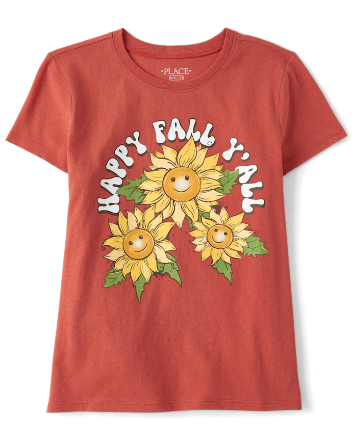 Girl's Happy Fall Graphic Tee - Orange