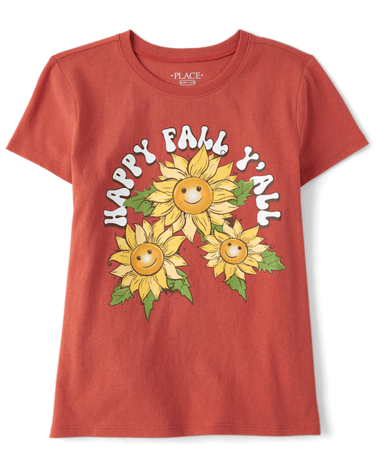 Girl's Happy Fall Graphic Tee - Orange