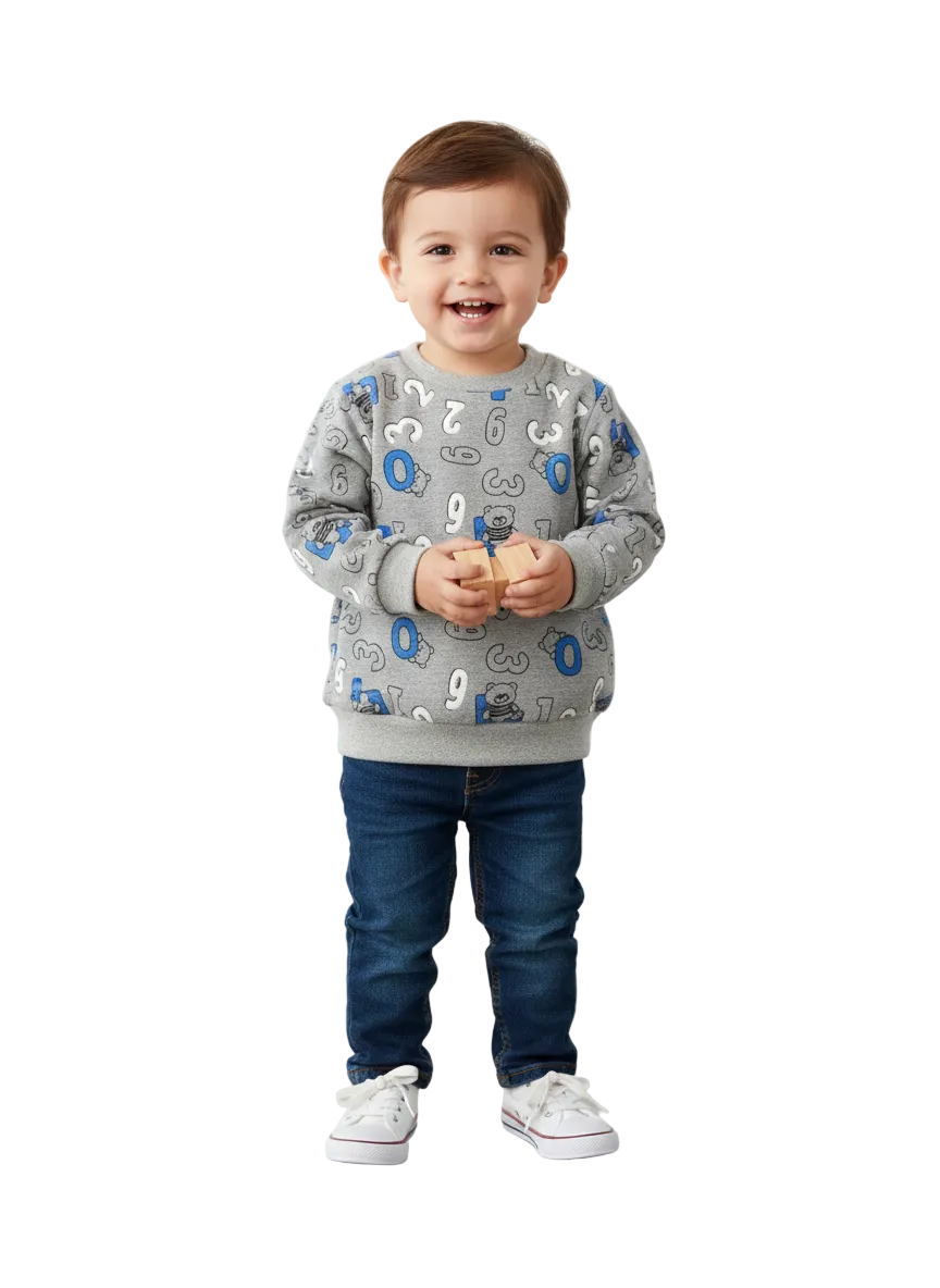 Grey Numbers Printed Sweatshirt