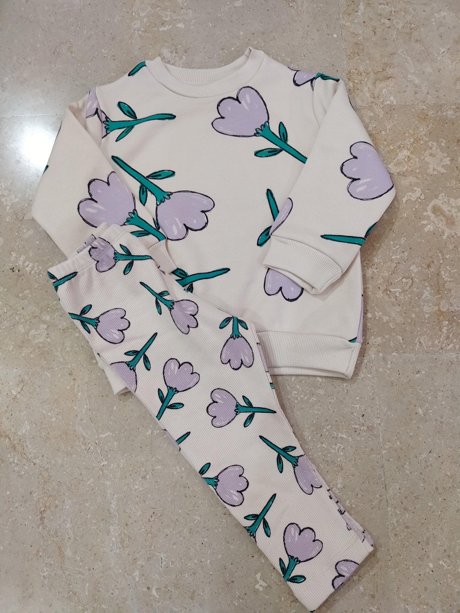 Tulips Printed Sweatshirt Suit for Girls