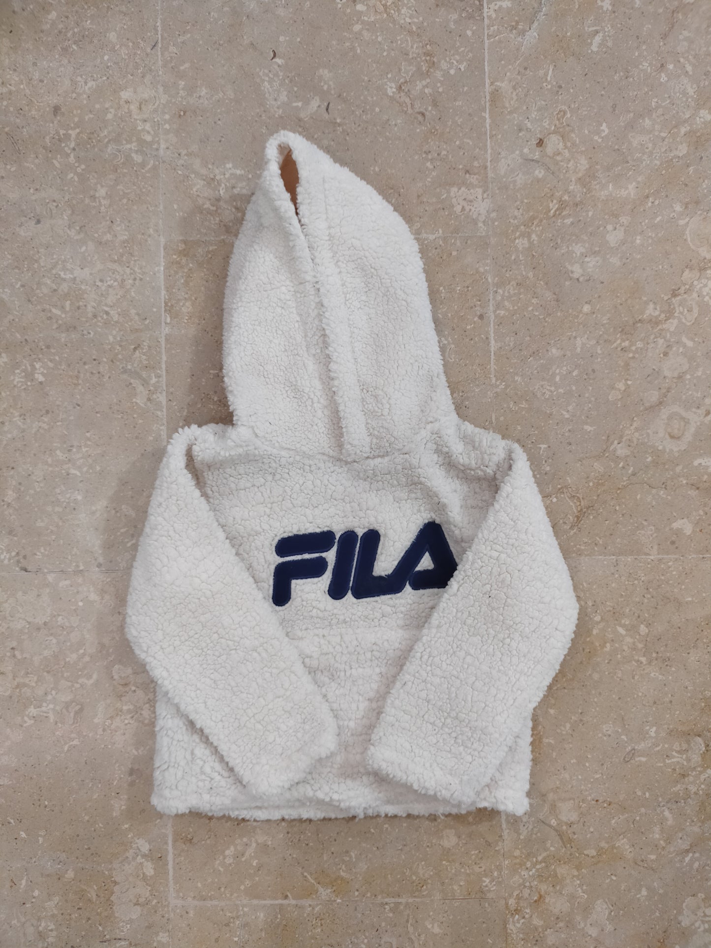 White FILA branded woolen hood
