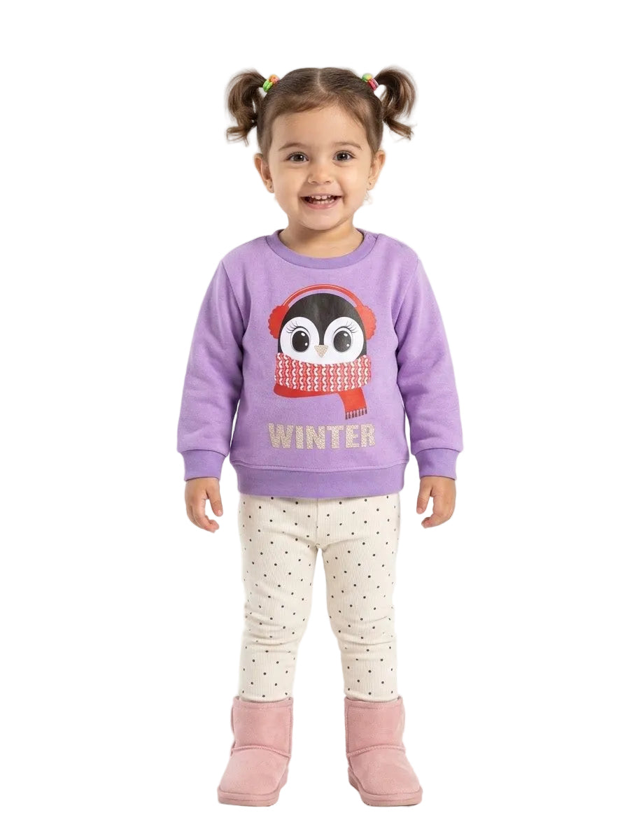 Lilac Penguin Winter Girls Sweatshirt for Infants