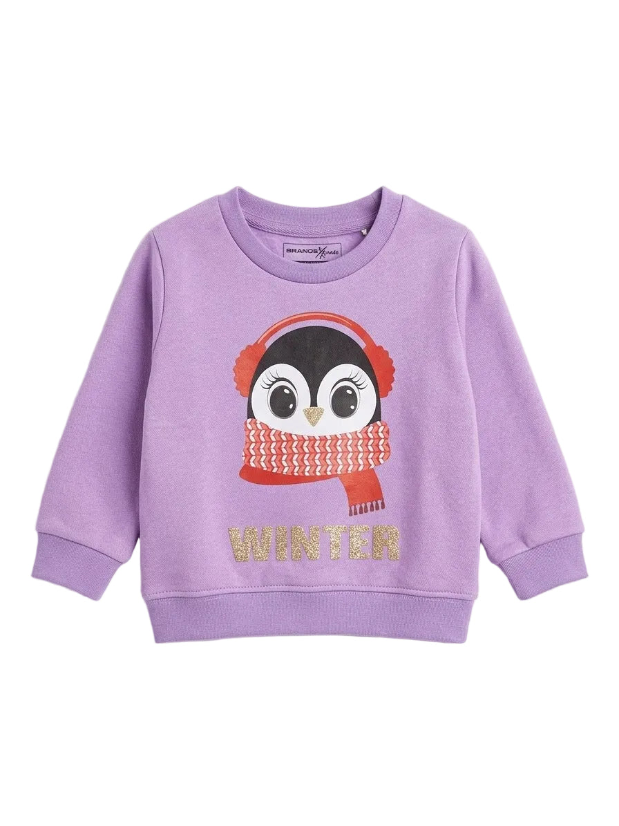 Lilac Penguin Winter Girls Sweatshirt for Infants