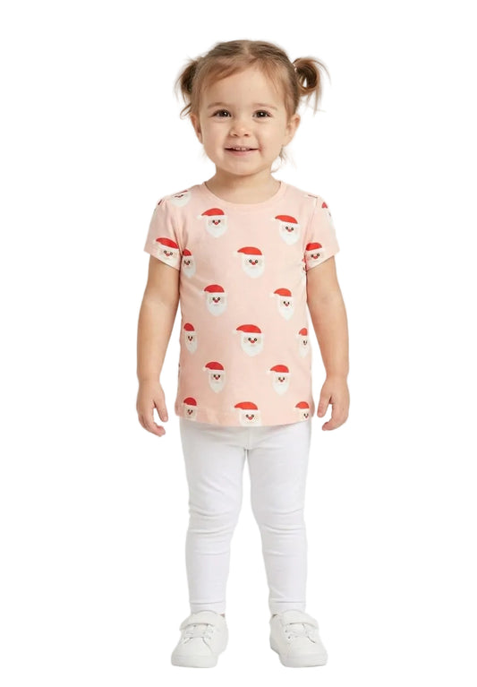 Santa Printed Girls T-shirt (Minor defect)
