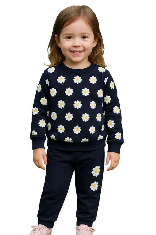 Black Floral Printed Winter Tracksuit