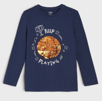 Long Sleeve T-shirt with Sequins Navy color