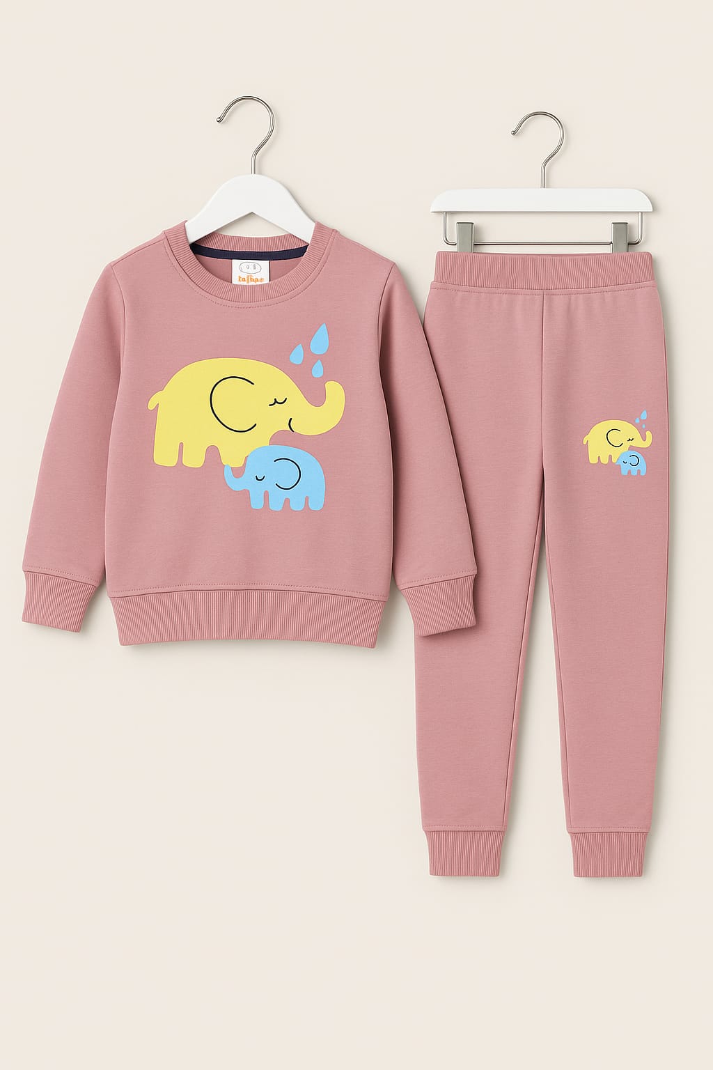 Pink Printed Girls Winter Tracksuit