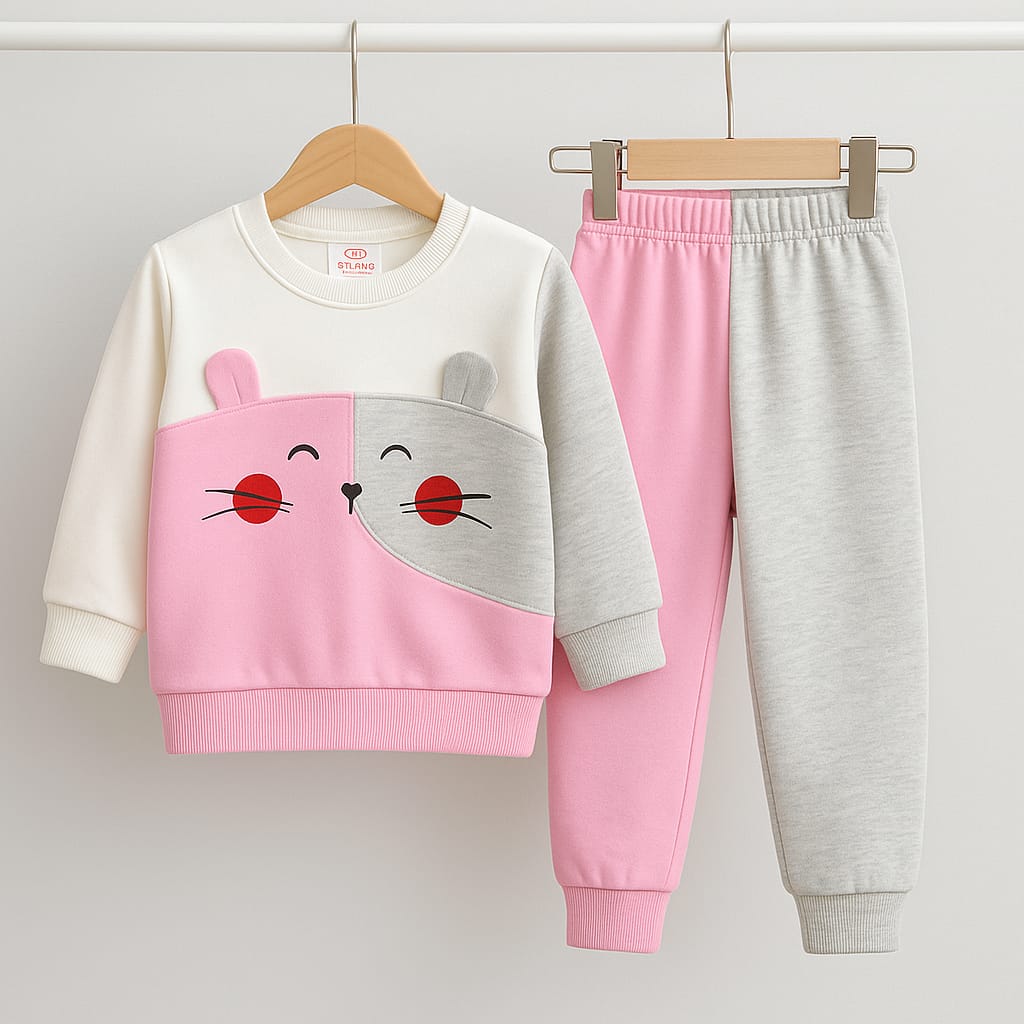 Pink Cute Girls Winter Tracksuit