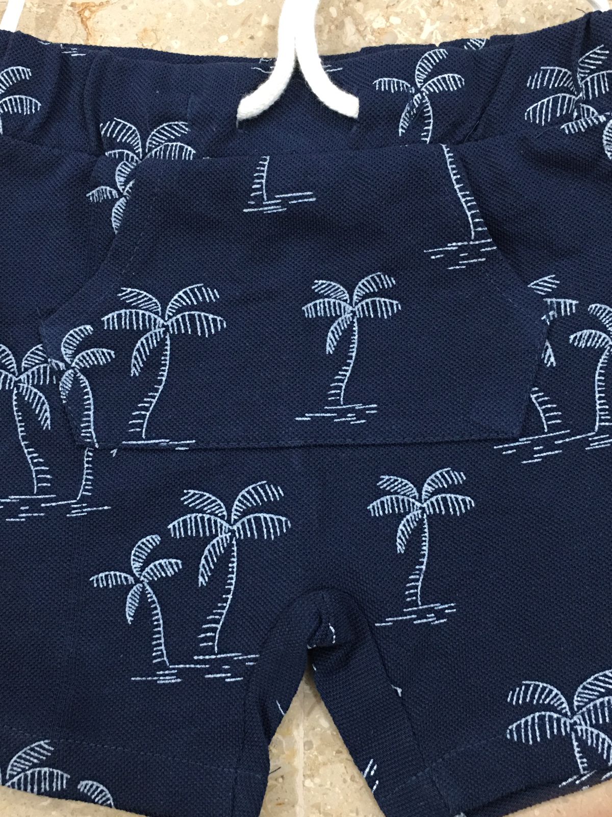 Navy Blue Front Pocket Printed Short