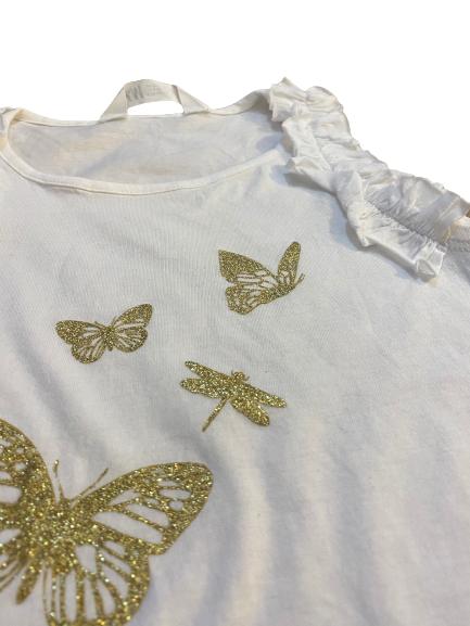 Glittery Butterfly White Sando