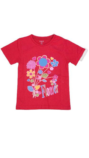 Red Childhood Flower T-shirt for Girl