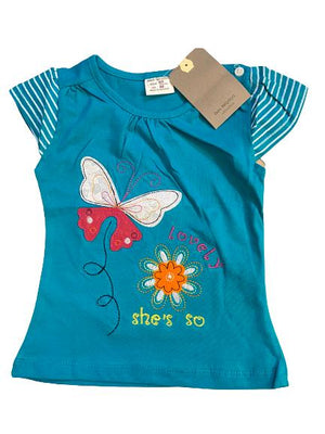 Girls Green Butterfly Embroidered Tee Shirt