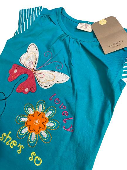 Girls Green Butterfly Embroidered Tee Shirt