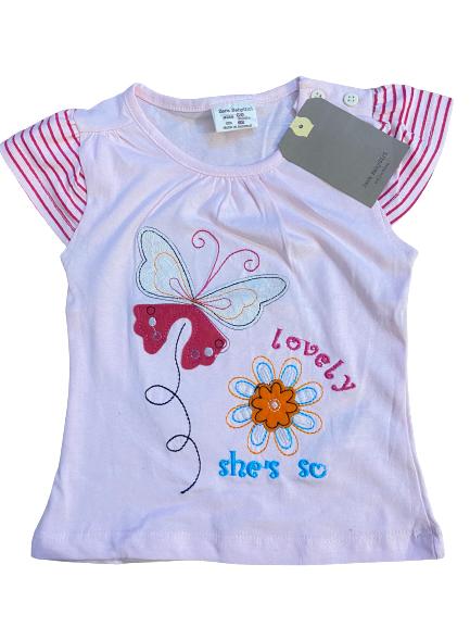 Baby Pink Butterfly Embroidered Tee Shirt