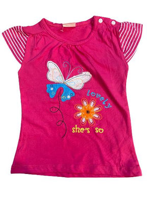 Pink Butterfly Embroidered Tee Shirt