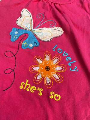 Pink Butterfly Embroidered Tee Shirt