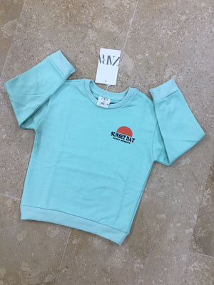 Sea Green Inner Fleece Printed Sweatshirt